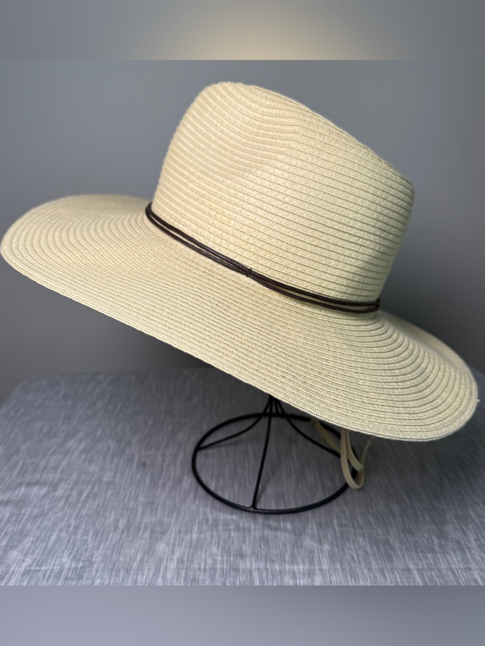 Wallaroo Montecito Wide Brim Sun Hat Ivory Leather Cord Band Resortwear OSFM - Picture 5 of 10